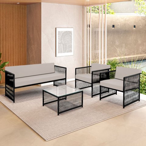 Conjunto para Área Externa de Fibra Sintética - 02 Poltronas Namoradeira Mesa de Centro Santiago