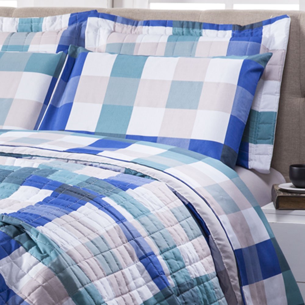 Roupa de Cama Queen 3 Peças Lençol sem Elástico e Fronha Classic Estampado:xadrez Aqua - 2