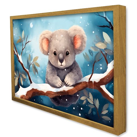 Quadro Decorativo Baby Coala em Moldura Caixa Tacolado Moldura Caixa 3cm Freijó com Vidro 30 X 40cm