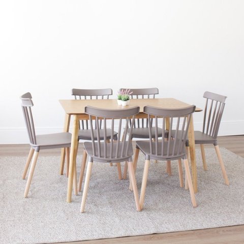 Conjunto Sala de Jantar Mesa Finlândia 120x75cm com 6 Cadeiras Janaína Cinza