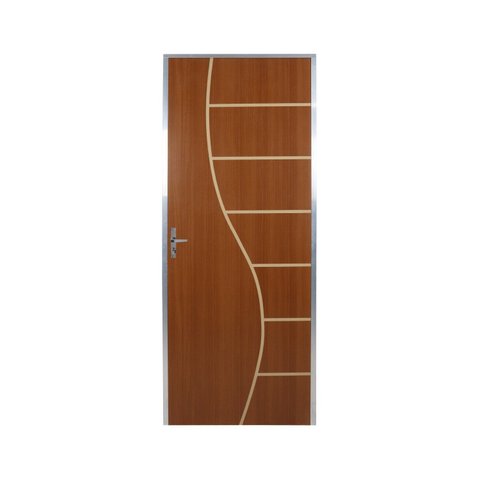Kit Porta de Madeira Decorada 212x95cm com Batente de Aluminio 3,6cm Cantareira MGM Abertura Direita Mogno