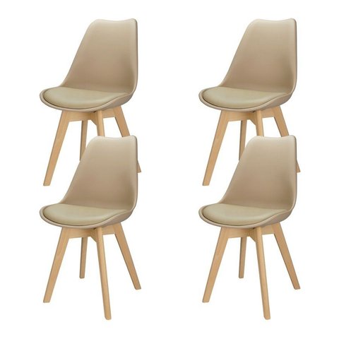 Kit 4 Cadeiras Charles Eames Leda Nude Polipropileno Estofada Base Madeira Sala Jantar