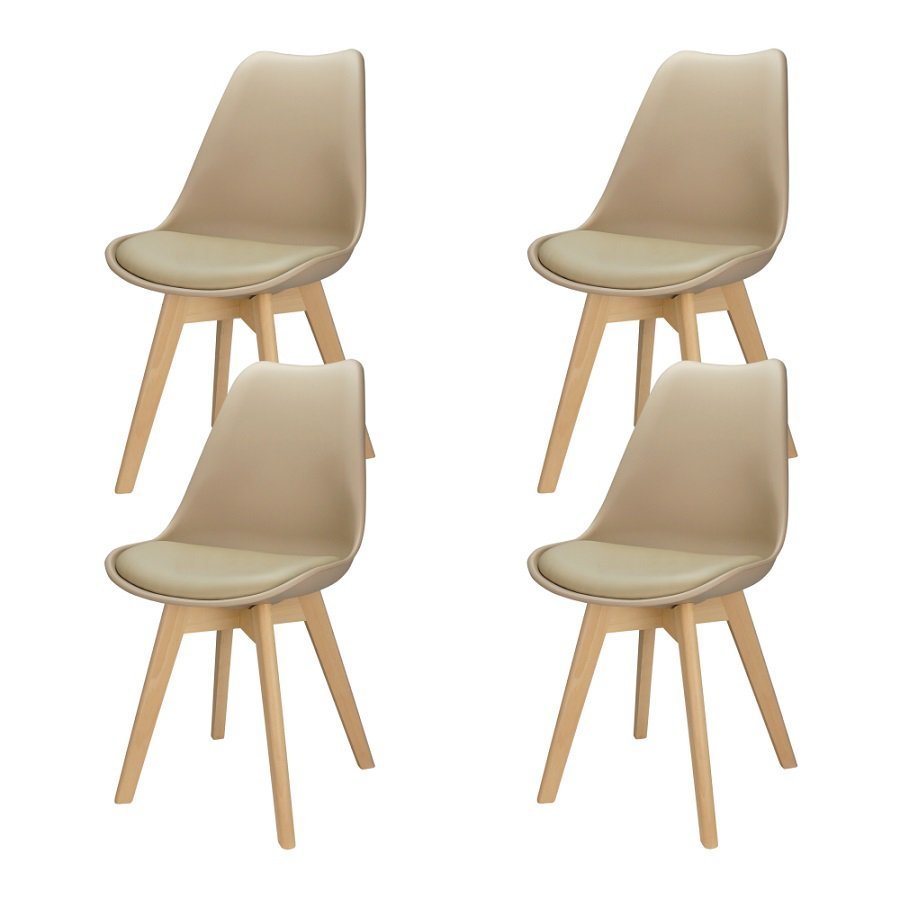Kit 4 Cadeiras Charles Eames Leda Design Wood Estofada Base Madeira - Bege - 1