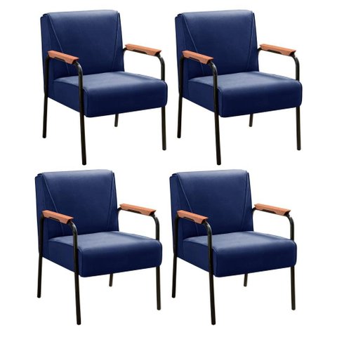 Kit 4 Poltronas Jade Cor:Veludo Azul 210