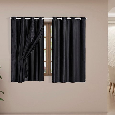 Cortina Daily Varão 2m Blackout PVC com Voil 2,80MX1,80m Sala Quarto Preto