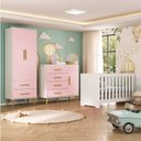 Ver imagem 1 de Quarto Infantil com Guarda-Roupa 2 Portas 2 Gavetas com Cômoda e Berço Magia Espresso Móveis Rosa/Branco