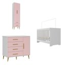 Ver imagem 2 de Quarto Infantil com Guarda-Roupa 2 Portas 2 Gavetas com Cômoda e Berço Magia Espresso Móveis Rosa/Branco