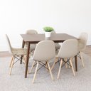 Ver imagem 1 de Conjunto Sala de Jantar Mesa Finlândia 120x75cm com 6 Cadeiras Eiffel Botonê Bege/Nogueira