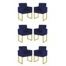 Kit 6 Cadeira Poltrona Decorativa Base de Ferro Dourada:suede Azul Marinho - 1