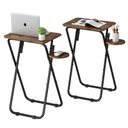 Ver imagem 1 de Mesa Lateral Dobrável Conjunto com 2 Peças de Apoio com Suporte Lateral Amadeirado e Preto