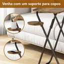 Ver imagem 7 de Mesa Lateral Dobrável Conjunto com 2 Peças de Apoio com Suporte Lateral Amadeirado e Preto