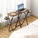 Ver imagem 3 de Mesa Lateral Dobrável Conjunto com 2 Peças de Apoio com Suporte Lateral Amadeirado e Preto