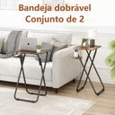 Ver imagem 4 de Mesa Lateral Dobrável Conjunto com 2 Peças de Apoio com Suporte Lateral Amadeirado e Preto
