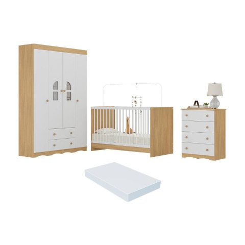 Quarto de Bebê Completo com Berço 3 em 1 com Colchão Incluso Liz Multimóveis Mp4571