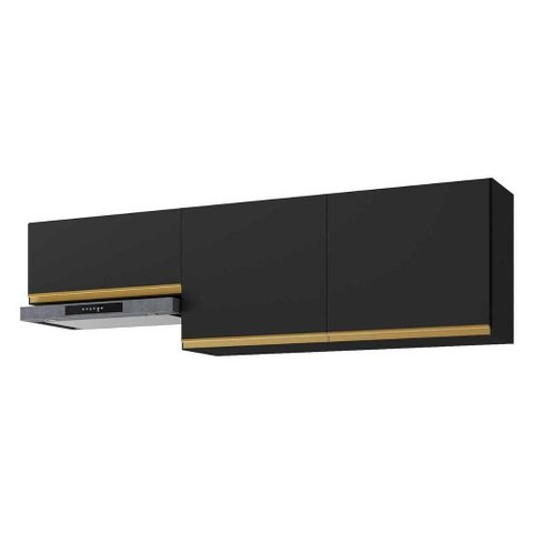 Kit 2 Armários de Cozinha Aéreos 190cm 3 Portas Veneza Multimóveis Mp2383 Preto/dourado