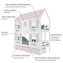 Ver imagem 3 de Beliche Casinha Bela com Coração 2 Gavetas Rosa 4 Janelas Venezianas - Madeira Maciça Branco/rosa