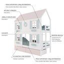Ver imagem 5 de Beliche Casinha Bela com Coração 2 Gavetas Rosa 4 Janelas Venezianas - Madeira Maciça Branco/rosa