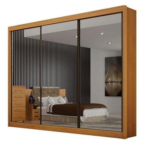 Guarda Roupa Casal 3 Portas 3 Espelhos São Paulo Gold Cinamomo – Leifer Móveis