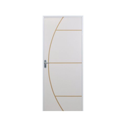Kit Porta de Madeira Decorada 212x75cm com Batente de Aluminio 3,6cm Gáucha MGM Abertura Esquerda Branco