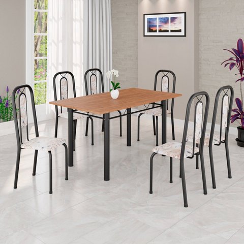 Conjunto para Sala de Jantar com 6 Cadeiras Lívia Preto/Bege