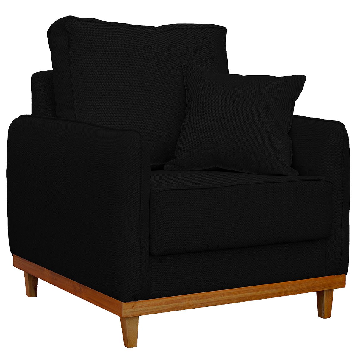 Poltrona Sofa Sena Base de Madeira Luxo Conforto para Hotel e Sala Linho Preto - 3