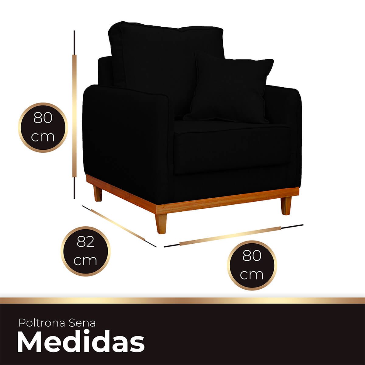 Poltrona Sofa Sena Base de Madeira Luxo Conforto para Hotel e Sala Linho Preto - 7