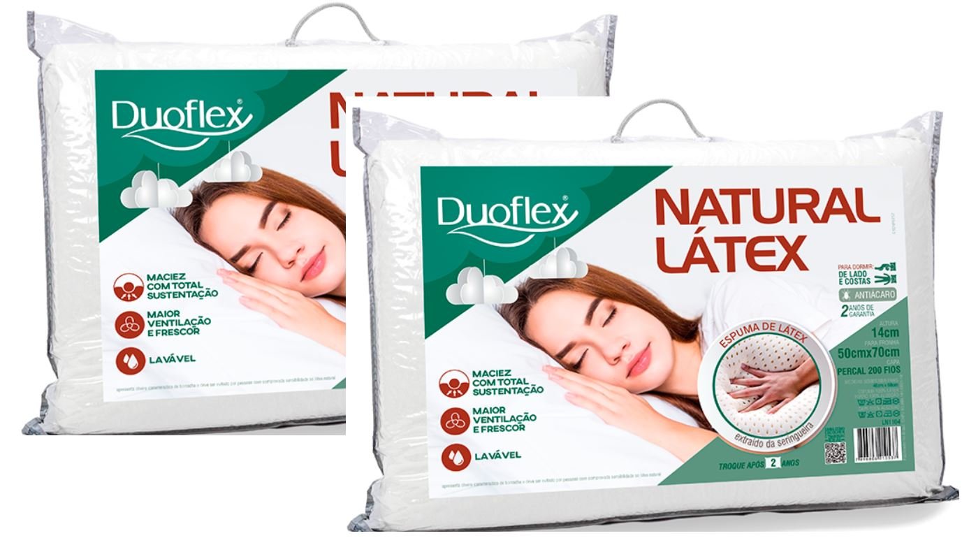 Kit 2 Travesseiros Natural Latex 50x70 Duoflex - 1