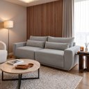 Ver imagem 1 de Sofá Retrátil 3 Lugares 210cm com Almofadas e Base em Madeira Maciça Hope