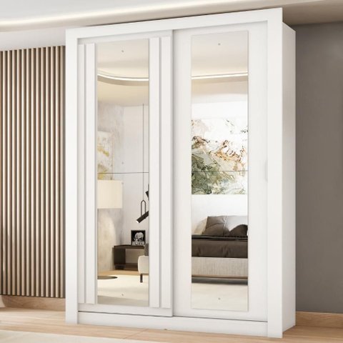 Guarda Roupa Solteiro 2 Portas Darvi com 2 Espelhos Carraro Branco