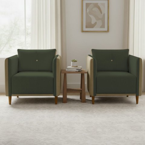 Kit 2 Poltronas Aviv para Sala Escritório Recepção Linho Verde Premium Easy Clean Corino Caramelo Pr