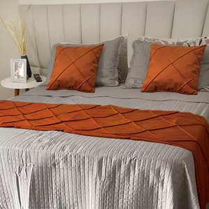 Peseira Drapeada Dupla Face em Veludo Cama Casal Cor:terracota