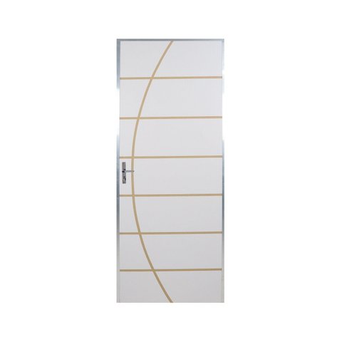Kit Porta de Madeira Decorada 212x65cm com Batente de Alumínio 3,6cm Neblina MGM Abertura Esquerda Branco