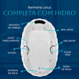 Banheira Lotus Individual Completa com Hidro em Acrílico - 220v - 4