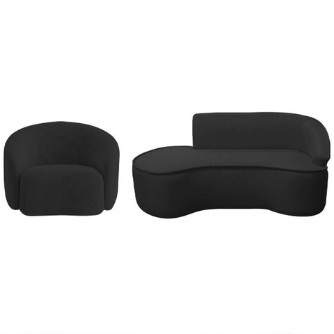 Kit Divã Recamier Orgânico Marrocos 160cm Lado Esquerdo e 1 Poltronas Amore Bouclé