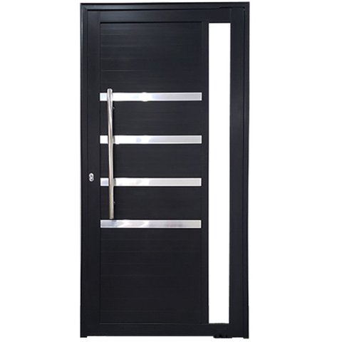Porta Pivotante de Alumínio Preto 210 x 120 com Puxador, Friso e Visor Linha 30 - Direita
