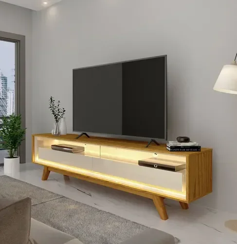 Rack para TV até 85 Polegadas com LED e Pés Madeira Maciça 172,5cm 100% MDF Requinte - 1