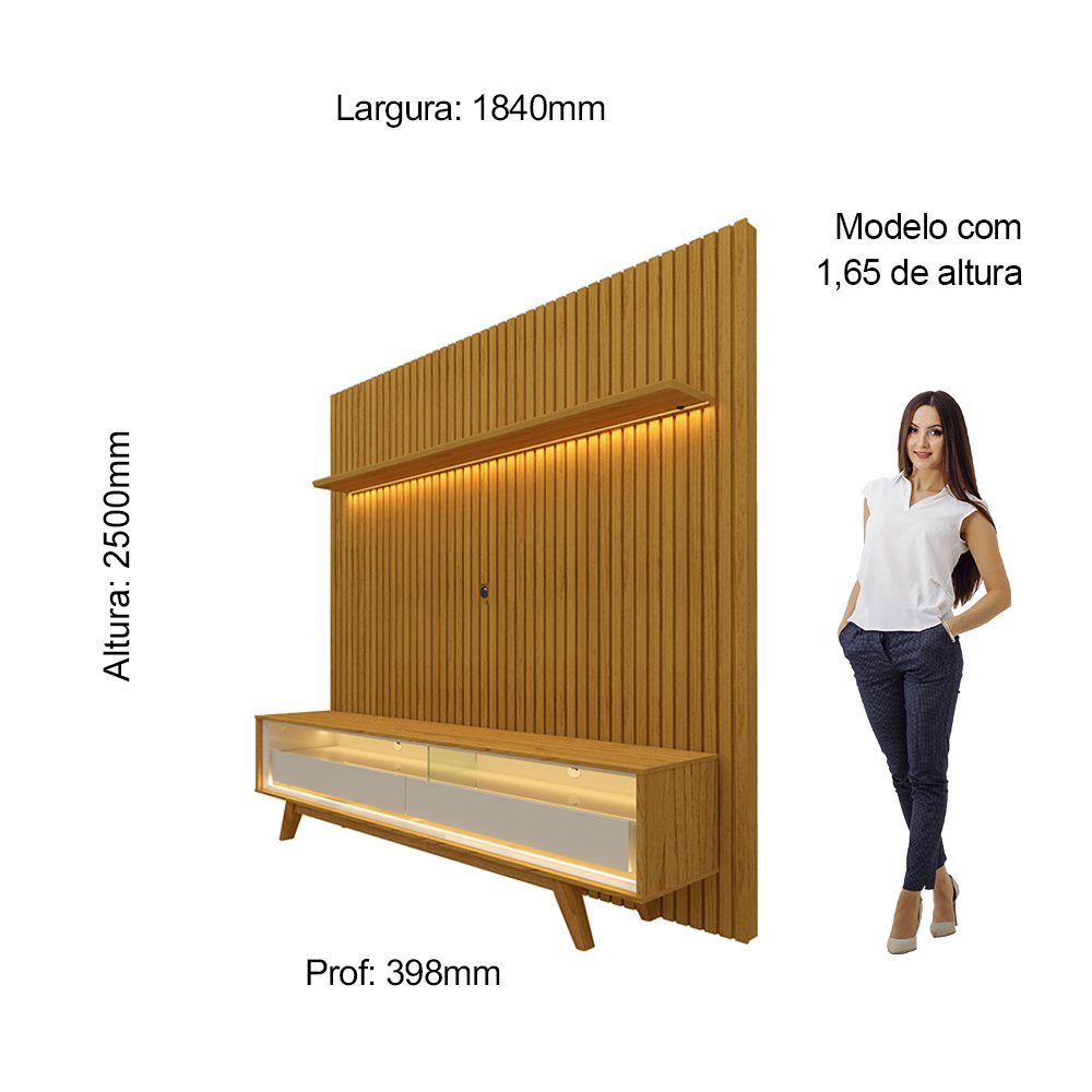 Painel para TV Ripado Led 2 Gavetas 2 Prateleiras com Pés 184cm Nobre  - 3