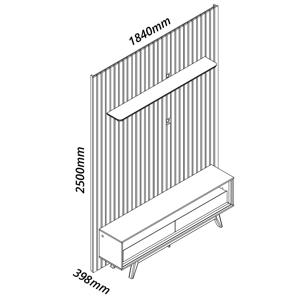 Painel para TV Ripado Led 2 Gavetas 2 Prateleiras com Pés 184cm Nobre  - 11