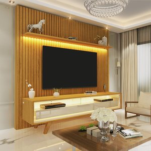 Rack com Painel para TV até 75 Polegadas Ripado Led com Pés 184cm Nobre 100% MDF