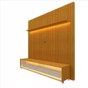 Ver imagem 2 de Rack Painel Ripado para TV até 75 Polegadas com LED 100% MDF 184cmx295cm Rodízios Nobre Marrom Naturale
