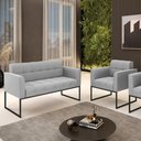 Ver imagem 2 de Kit 1 Sofá Namoradeira e 1 Poltrona Elisa Suede Cinza Base Metálica Industrial Preto - D'Rossi