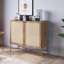 Ver imagem 1 de Balcão Bar 2 Portas 93cm Palhinha Pé Metal Dourado Oslo Marrom/Hanover