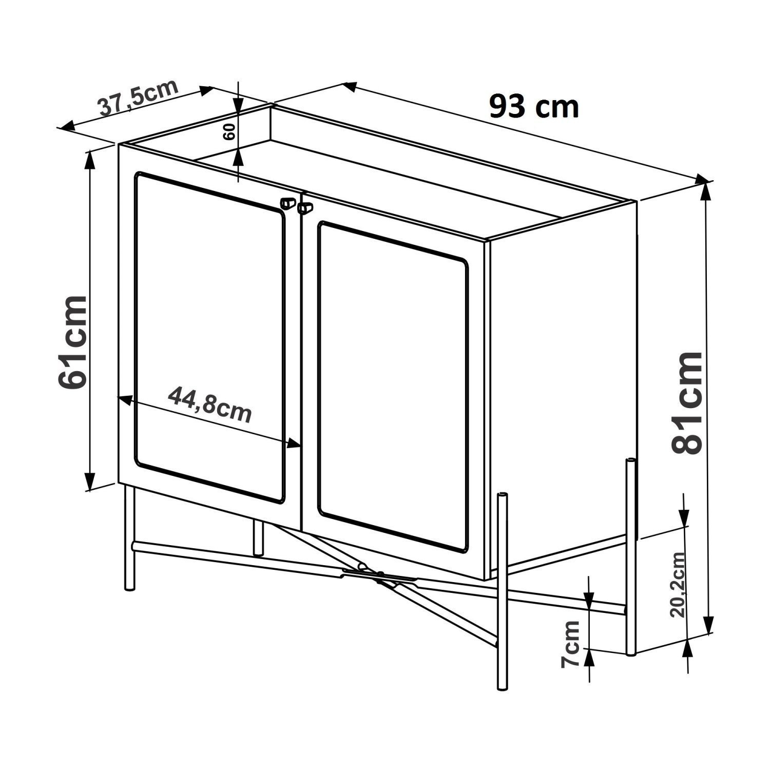 Balcão Bar 2 Portas 93cm Palhinha Pé Metal Dourado Oslo  - 3