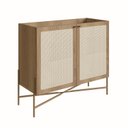Ver imagem 2 de Balcão Bar 2 Portas 93cm Palhinha Pé Metal Dourado Oslo Marrom/Hanover