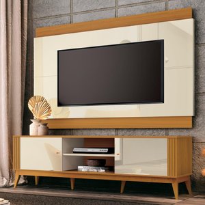 Rack Bancada com Painel para Tv de até 60 Polegadas 1,60m Legacy Off White/ Cedro Detalhe Ripado