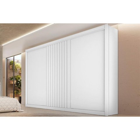 Guarda Roupa Casal 3 Portas de Correr 1 Ripada e 6 Gavetas Vitória Branco Acetinado - Europa
