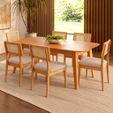 Ver imagem 1 de Kit Conjunto Sala de Jantar Mesa Retrô Retangular 180 cm 6 Cadeiras Estofadas MDF Carvalho Rose/Bege