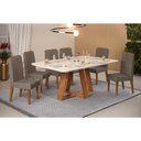 Ver imagem 1 de Conjunto: Mesa de Cozinha Celeste C/ Tampo Madeirado C/ Vidro Curvo 160x90cm e 6 Cadeiras Lia Freijo
