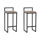 Ver imagem 1 de Kit 2 Banquetas Altas Dori Industrial para Balcão Bar Cozinha em Aço Assento Suede - Preto/bege