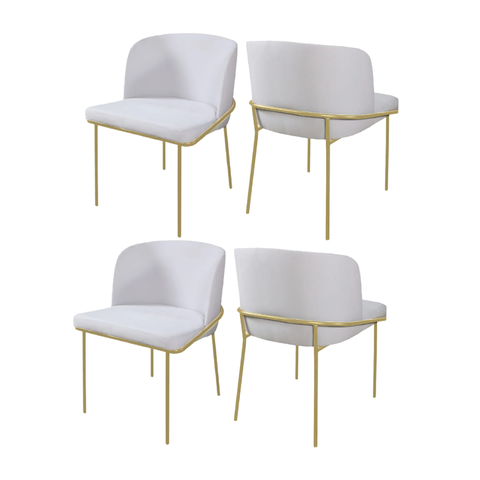 Kit 4 Cadeiras de Jantar Liz no Linho Palha e Metal Dourado